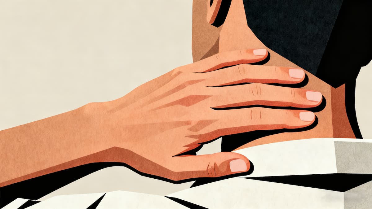 A collage of close-up shots showing different non-verbal cues: eye-blocking, neck-rubbing, and a contradictory nod.