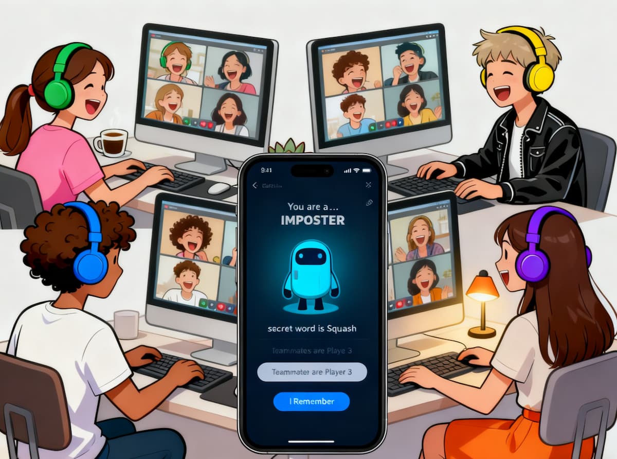 Friends playing Imposter Game online via video call