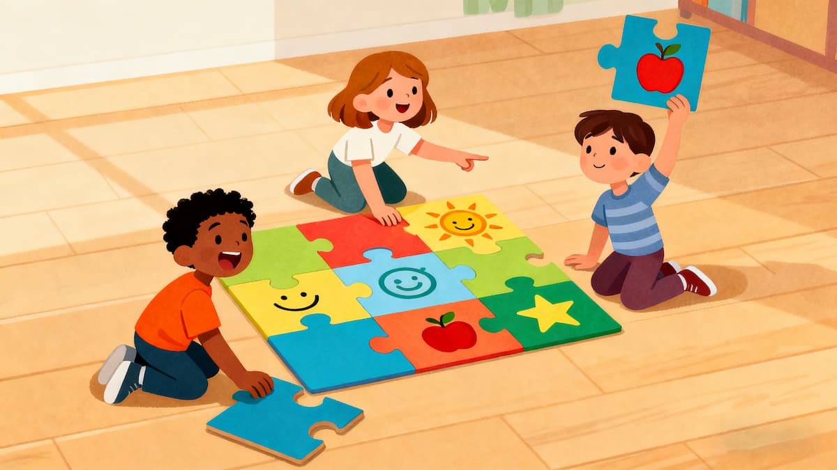 Kids working together in a cooperative Imposter Game.