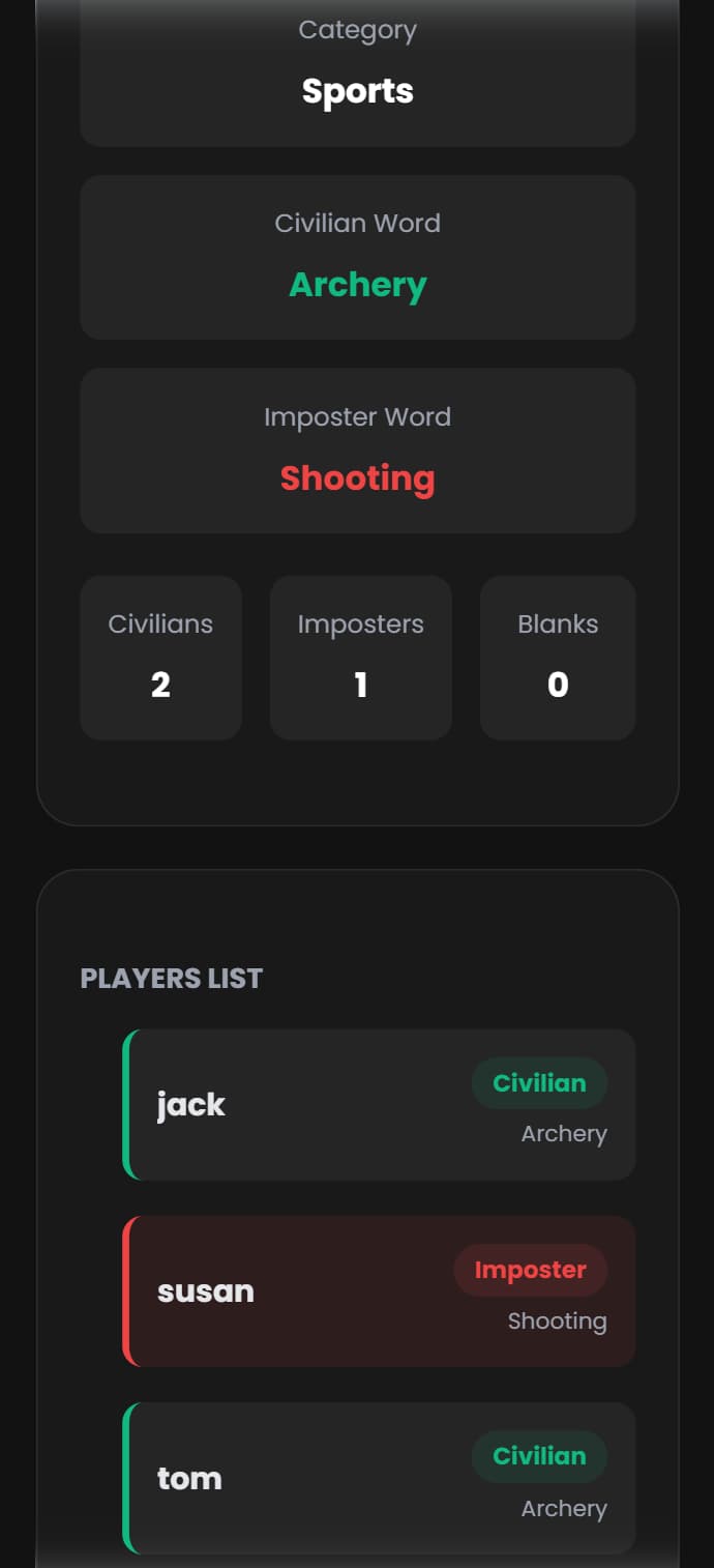 Moderator control panel view during the game.