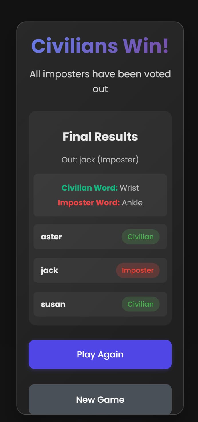 Game over screen revealing the result and winners.